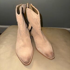 Tan Suede Western Ankle Boots